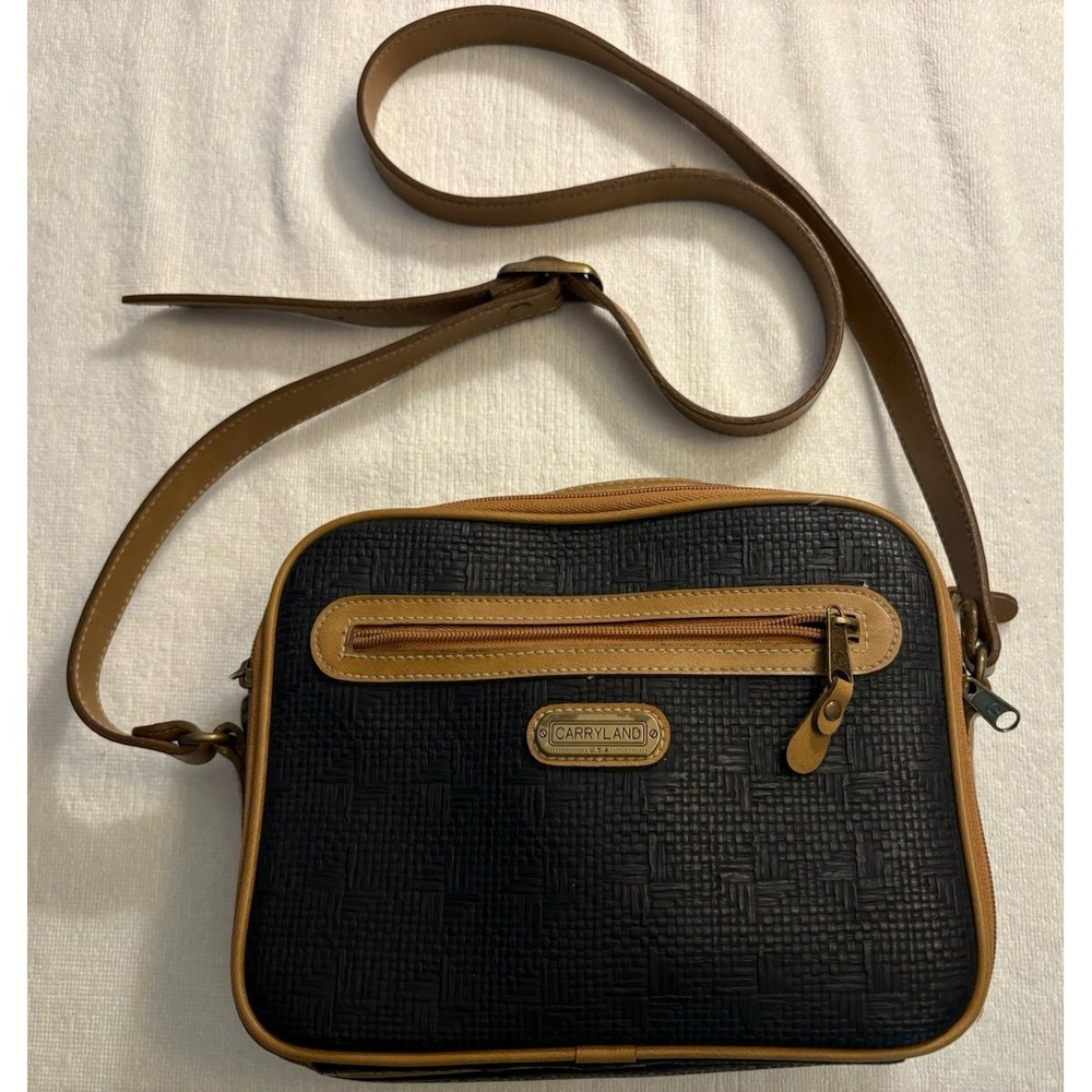Carryland Black and Brown Trimmed Faux Leather‎ Shoulder Bag Purse